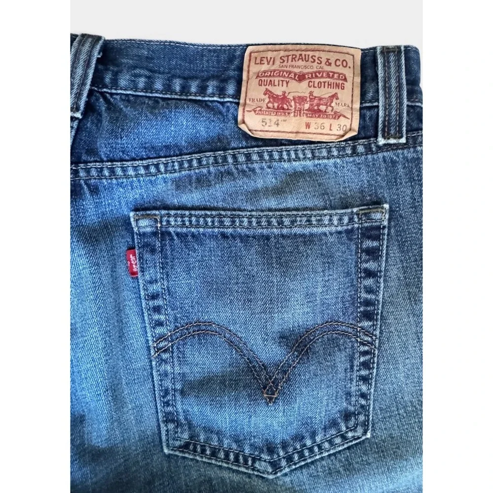 Levi's 514 Slim Straight Jeans W36 L30 Blue Distressed Faded Denim